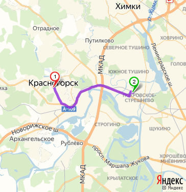 Маршрут из Красногорска в Москву