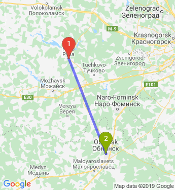 Маршрут из Рузы в Обнинск
