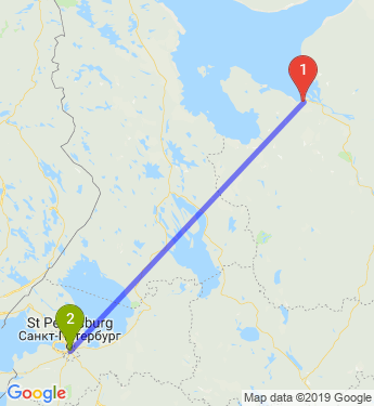 Маршрут из Северодвинска в Санкт-Петербург
