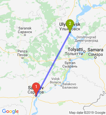 Маршрут из Саратова в Ульяновск