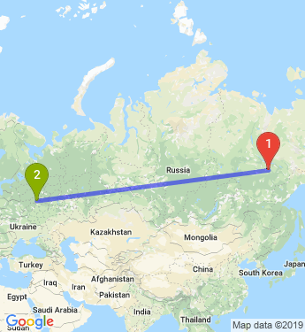 Маршрут из Якутска в Москву