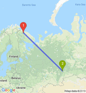 Маршрут из Мурманска в Екатеринбург