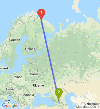 Маршрут из Мурманска в Нальчика