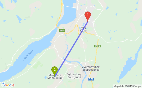 Маршрут из Мурманска в Молочный