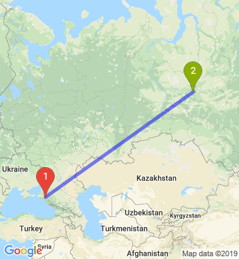 Маршрут из Краснодара в Нижневартовск