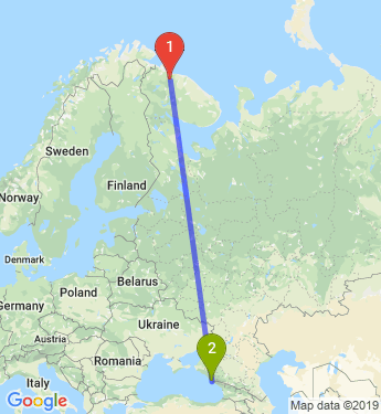 Маршрут из Мурманска в Сочи