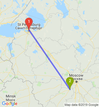 Маршрут из Санкт-Петербурга в Обнинск