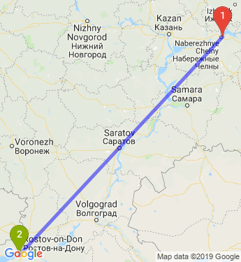 Маршрут из Набережных Челнов в Ростов-на-Дону