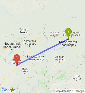 Маршрут из Барнаула в Красноярск