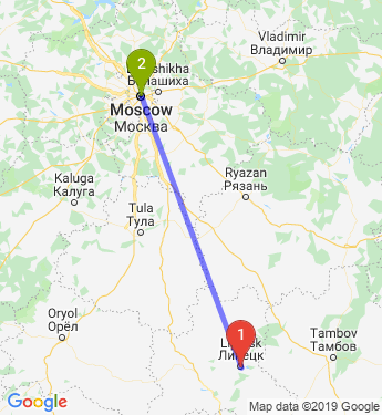 Маршрут из Липецка в Москву