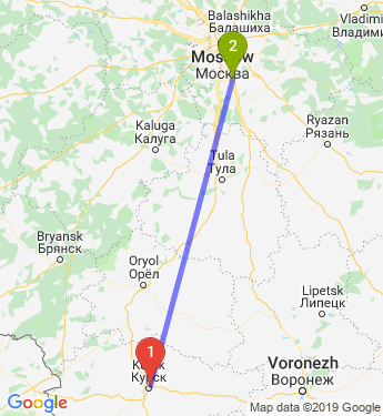 Маршрут из Курска в Домодедово