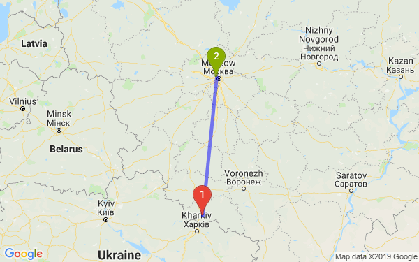 Маршрут из Белгорода в Москву