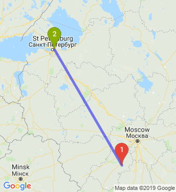 Маршрут из Калуги в Санкт-Петербург