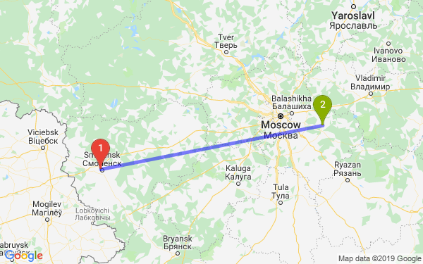 Маршрут из Смоленска в Куровское