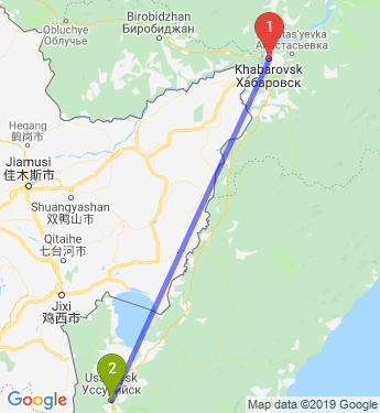 Маршрут Уссурийск — Хабаровск и расстояние на карте.