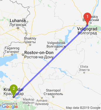 Маршрут из Волгограда в Краснодар