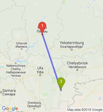 Маршрут из Перми в Магнитогорск