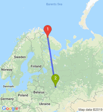 Маршрут из Мурманска в Москву