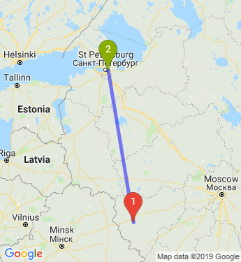 Маршрут из Смоленска в Санкт-Петербург