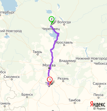 Маршрут из Тулы в Череповец