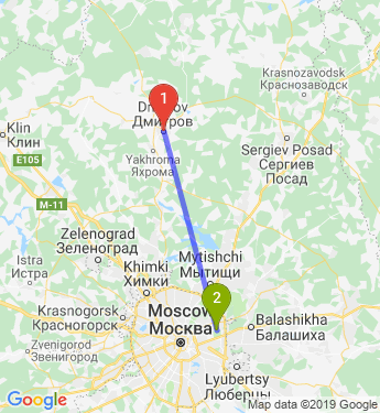 Маршрут из Дмитрова в Москву