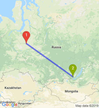 Маршрут из Ноябрьска в Ангарска