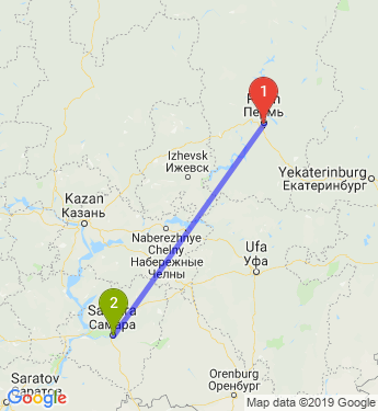 Маршрут из Перми в Самару