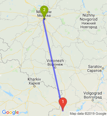 Маршрут из Шахт в Москву