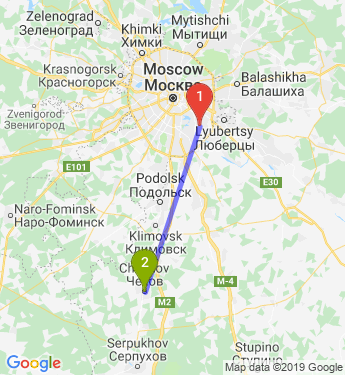 Маршрут из Москвы в Чеховский о-наш 90 км до точки
