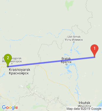 Маршрут из Усть-Кута в Красноярск