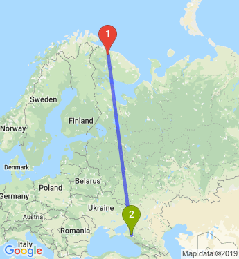Маршрут из Мурманска в Краснодар