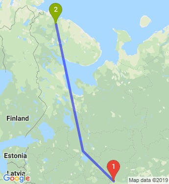 Маршрут из Дзержинска в Мурманск
