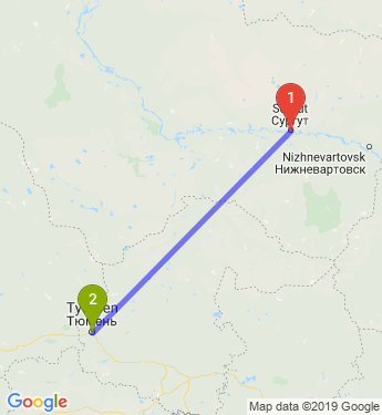 Маршрут из Сургута в Тюмень