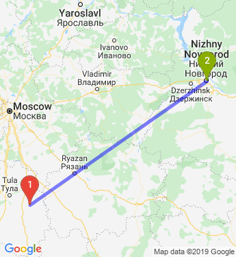 Маршрут из Новомосковска в Нижний Новгород