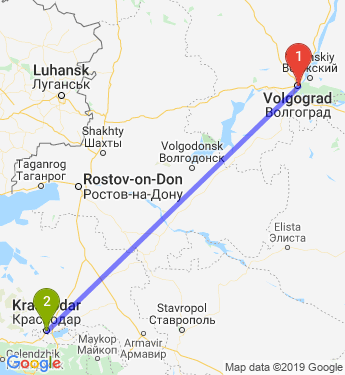 Маршрут из Волгограда в Краснодар