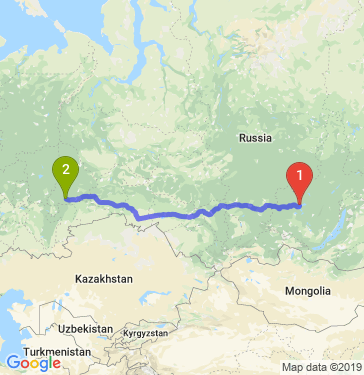 Маршрут из Братска в Екатеринбург