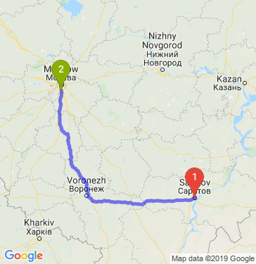 Маршрут из Саратова в Тулу