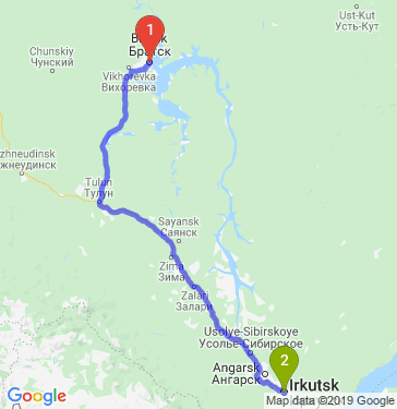 Маршрут из Братска в Иркутск