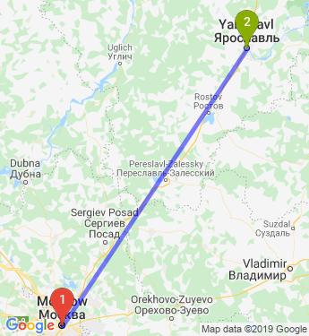 Ярославль от москвы карта