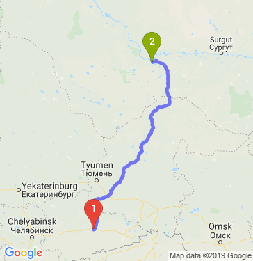 Маршрут из Кургана в Ханты-Мансийск
