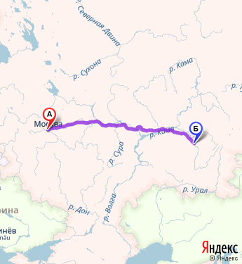 Маршрут из Москвы в Уфу