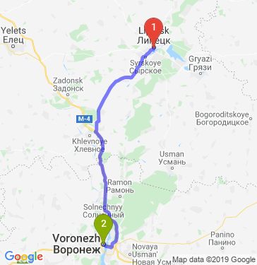 Маршрут из Липецка в Воронеж