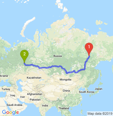 Маршрут из Якутска в Пермь