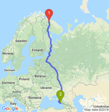 Маршрут из Мурманска в Сочи