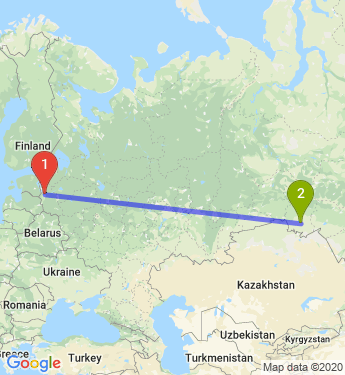 Маршрут из Пскова в Омск