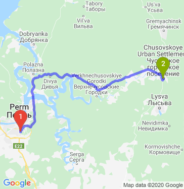 Маршрут из Перми в Чусовское городское поселение