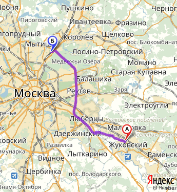 Маршрут из Жуковского в Москву