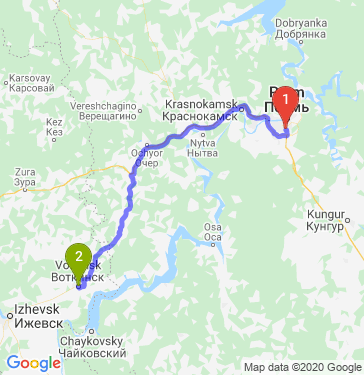 Маршрут из Перми в Воткинска