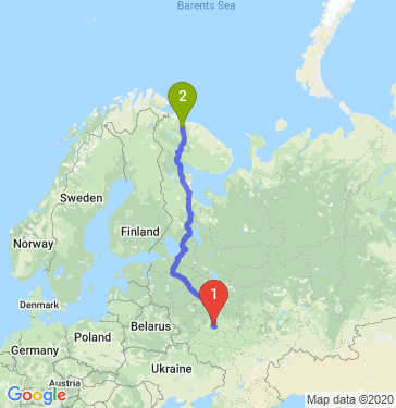 Маршрут из Новомосковска в Мурманск