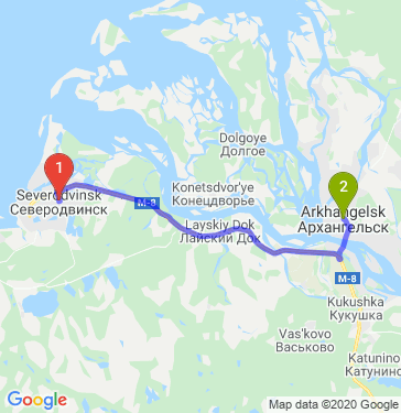 Маршрут из Северодвинска в Архангельск